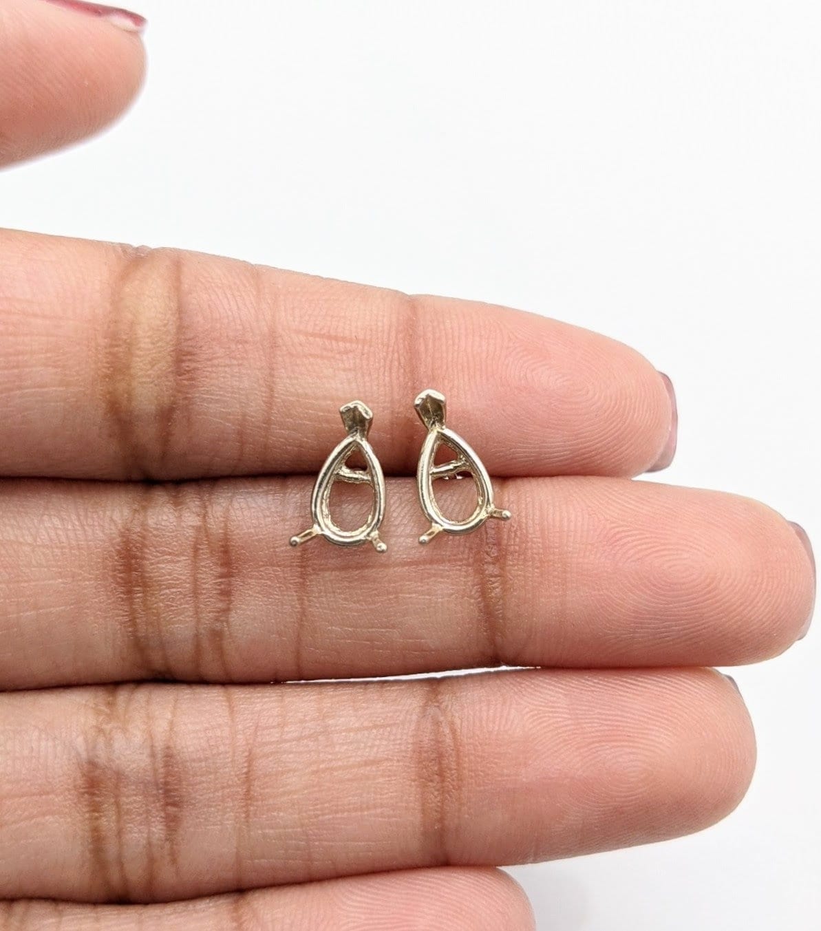 Pear Shape Tear Drop Earring Settings for Studs in Solid 14k Gold Mounting | 6x4mm 7x5mm 8x6mm | Screw backs Push Backs | Findings | 3 Prong