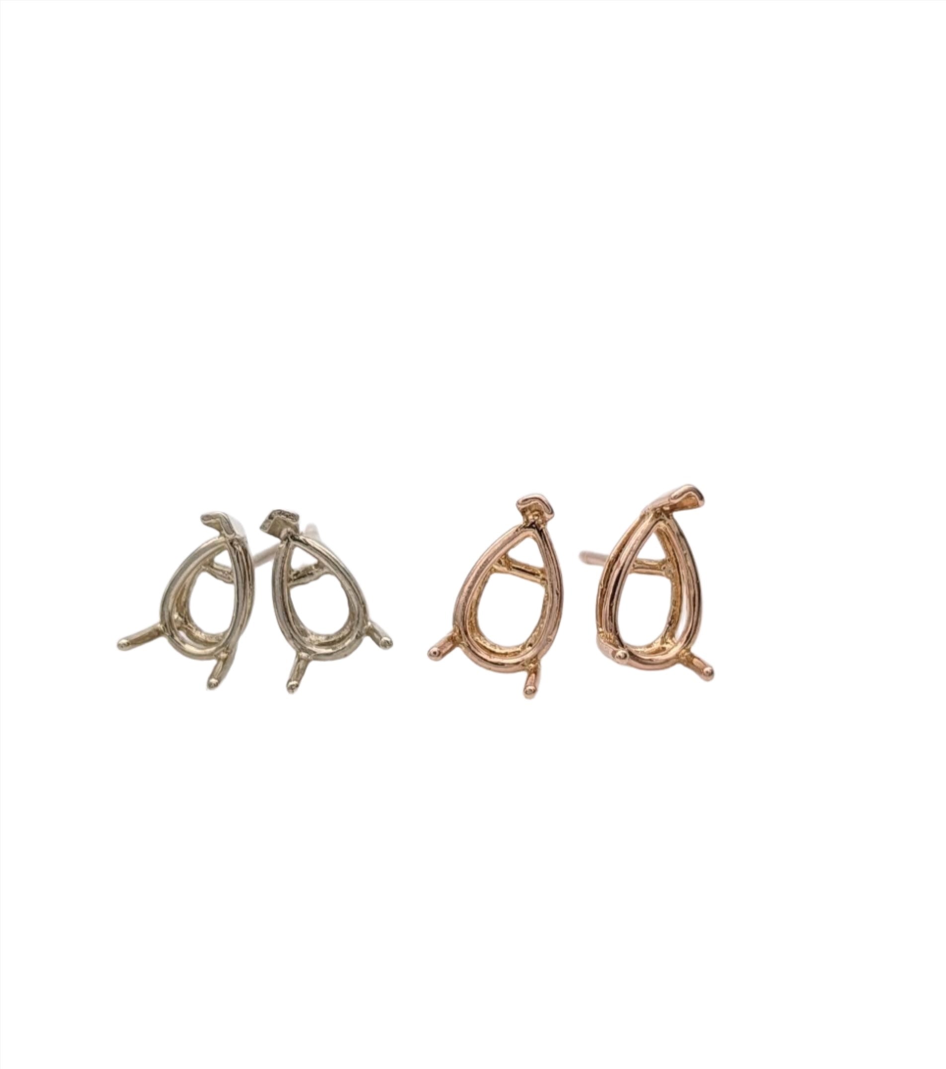 Pear Shape Tear Drop Earring Settings for Studs in Solid 14k Gold Mounting | 6x4mm 7x5mm 8x6mm | Screw backs Push Backs | Findings | 3 Prong