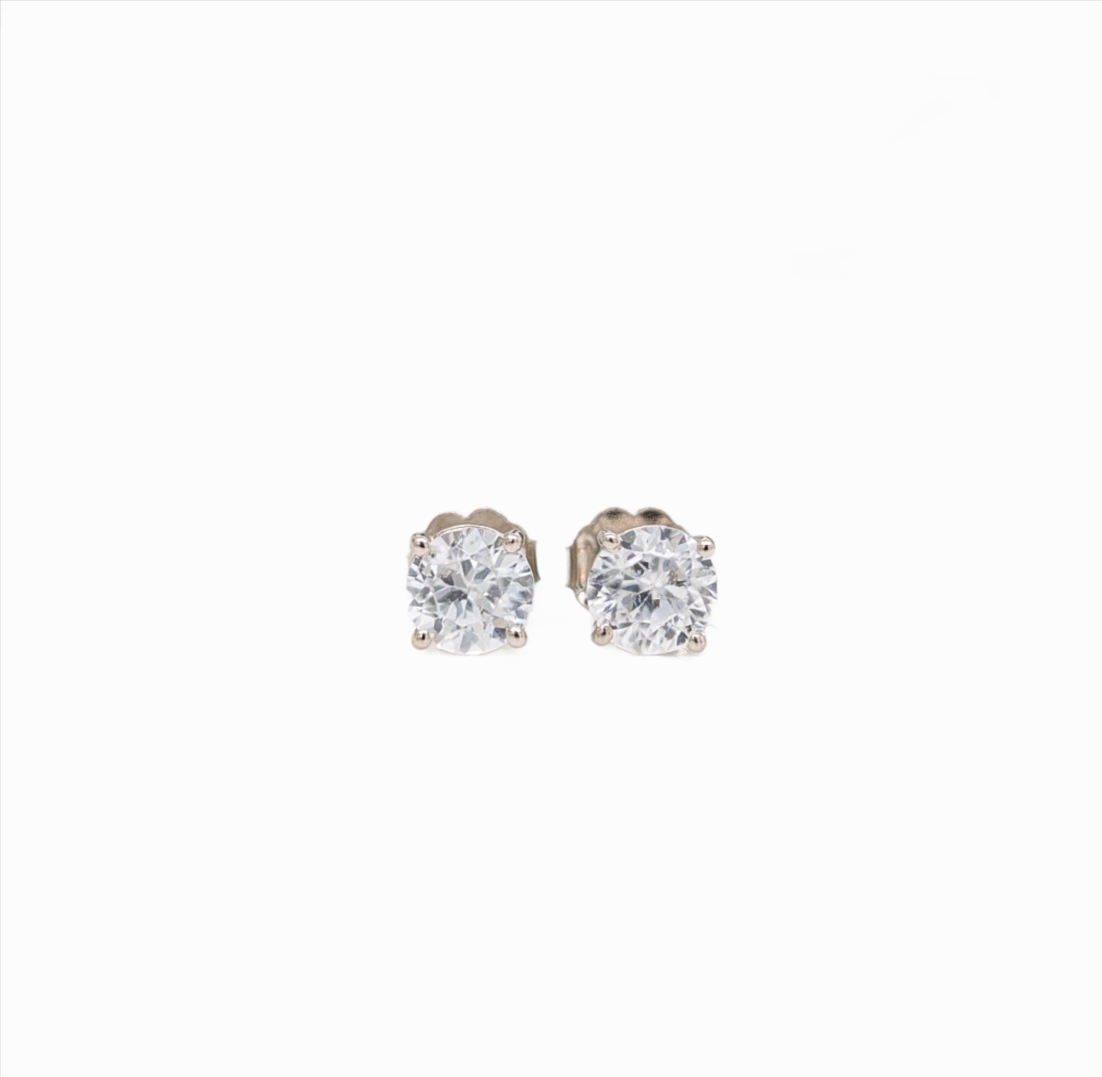 Cambodian White Zircon Studs in Solid 14k Yellow, White or Rose Gold | Round 5mm | Affordable Diamond Alternative | Diamond Substitute