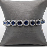 Stunning Sapphire Bracelet with Round Diamond Halo | Gemstone Tennis Bracelet in Solid 14k White Gold | 6mm Blue Gemstone | Ready to Ship!!!