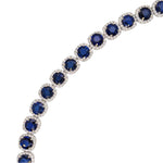 Stunning Sapphire Bracelet with Round Diamond Halo | Gemstone Tennis Bracelet in Solid 14k White Gold | 6mm Blue Gemstone | Ready to Ship!!!
