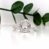 Minimalist Ring Semi Mount w Natural Diamond Accents in 14K Solid Gold | Oval Shape | Elegant | Daily Wear | 3 Stone Ring | Customizable