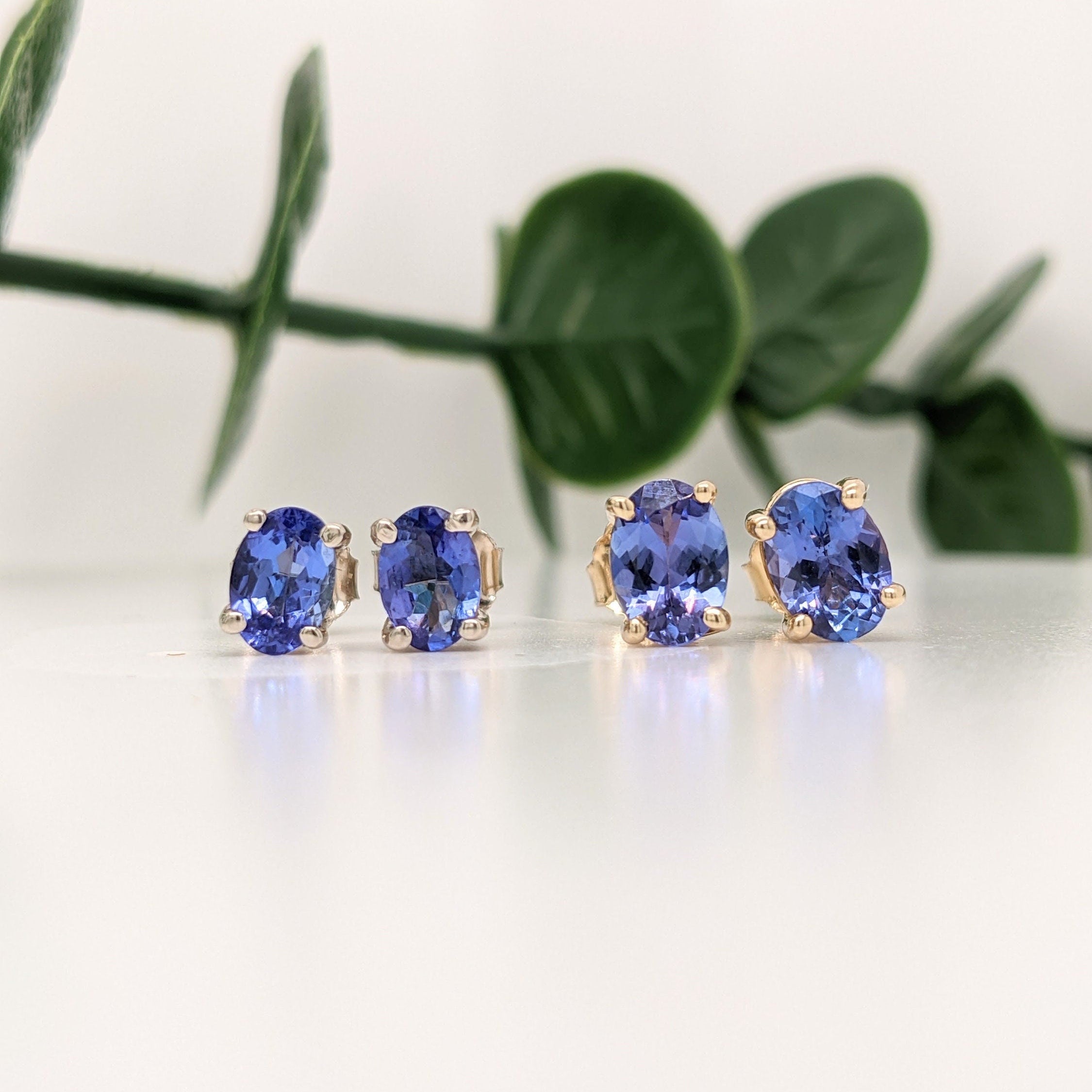 Tanzanite Earring Studs in 14K Solid White, Yellow or Rose Gold | Oval 6x4mm, 7x5mm | December Birthstone | Minimalist | Ready to Ship!