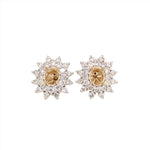 Floral Inspired Double Halo Earring Semi Mount 14K Gold | Oval Shape 5x4mm | Art Deco | Statement Studs | Collection Jewelry | Customizable