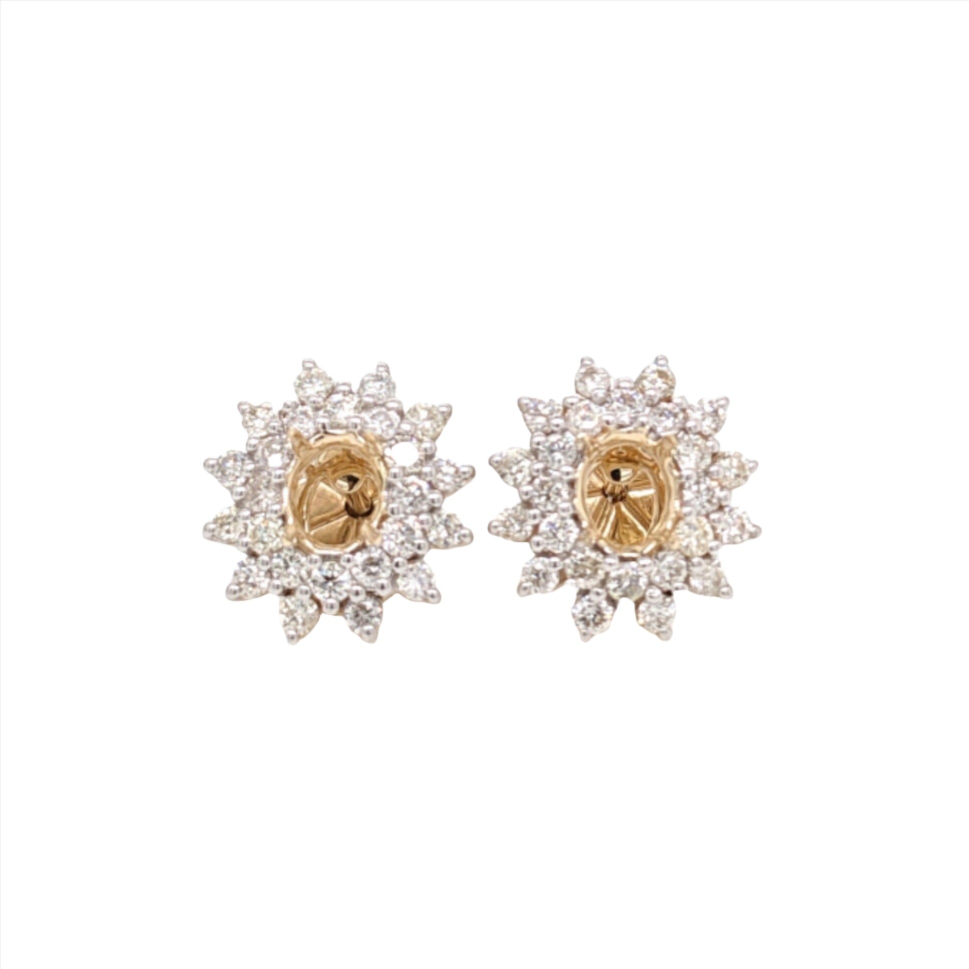 Floral Inspired Double Halo Earring Semi Mount 14K Gold | Oval Shape 5x4mm | Art Deco | Statement Studs | Collection Jewelry | Customizable