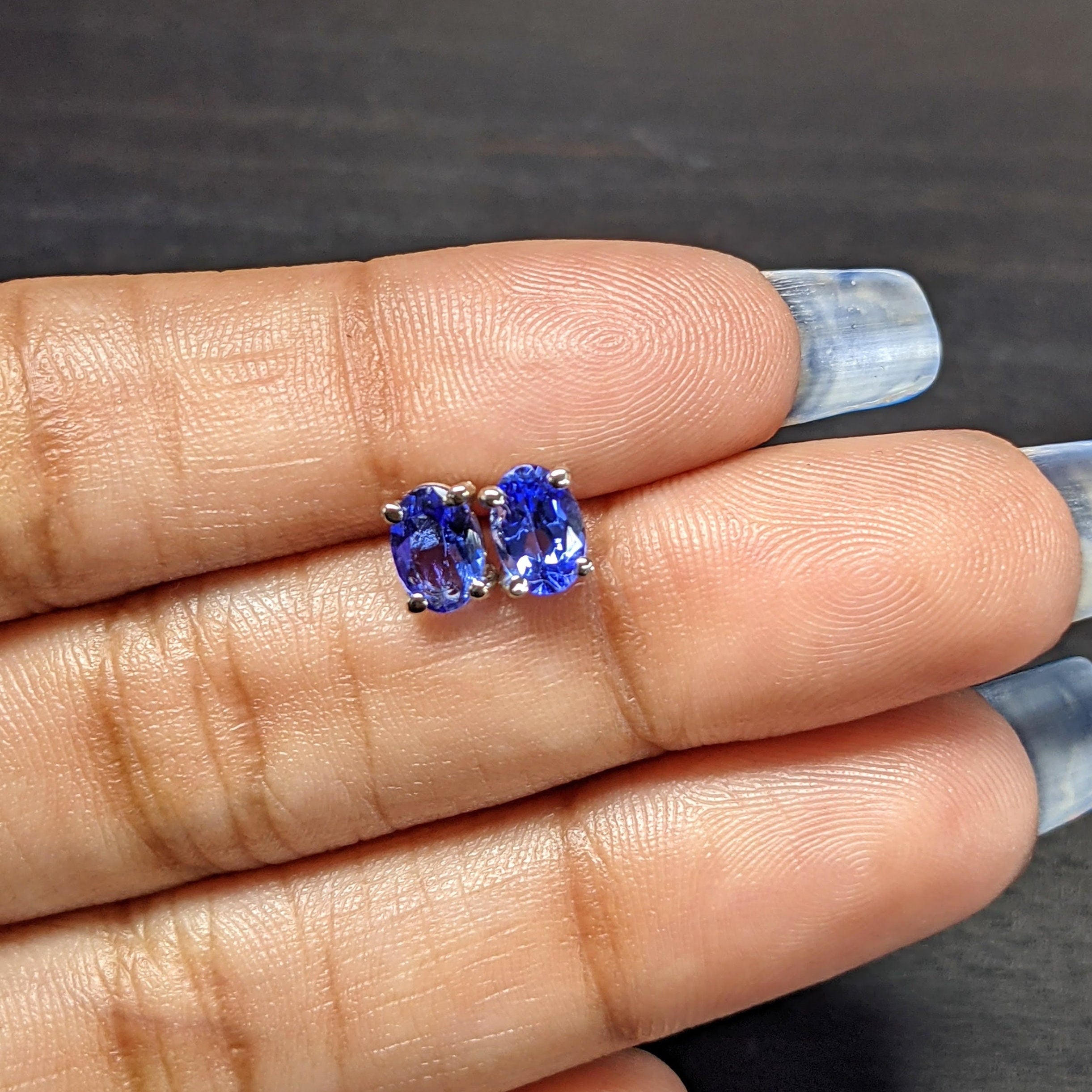 Tanzanite Earring Studs in 14K Solid White, Yellow or Rose Gold | Oval 6x4mm, 7x5mm | December Birthstone | Minimalist | Ready to Ship!