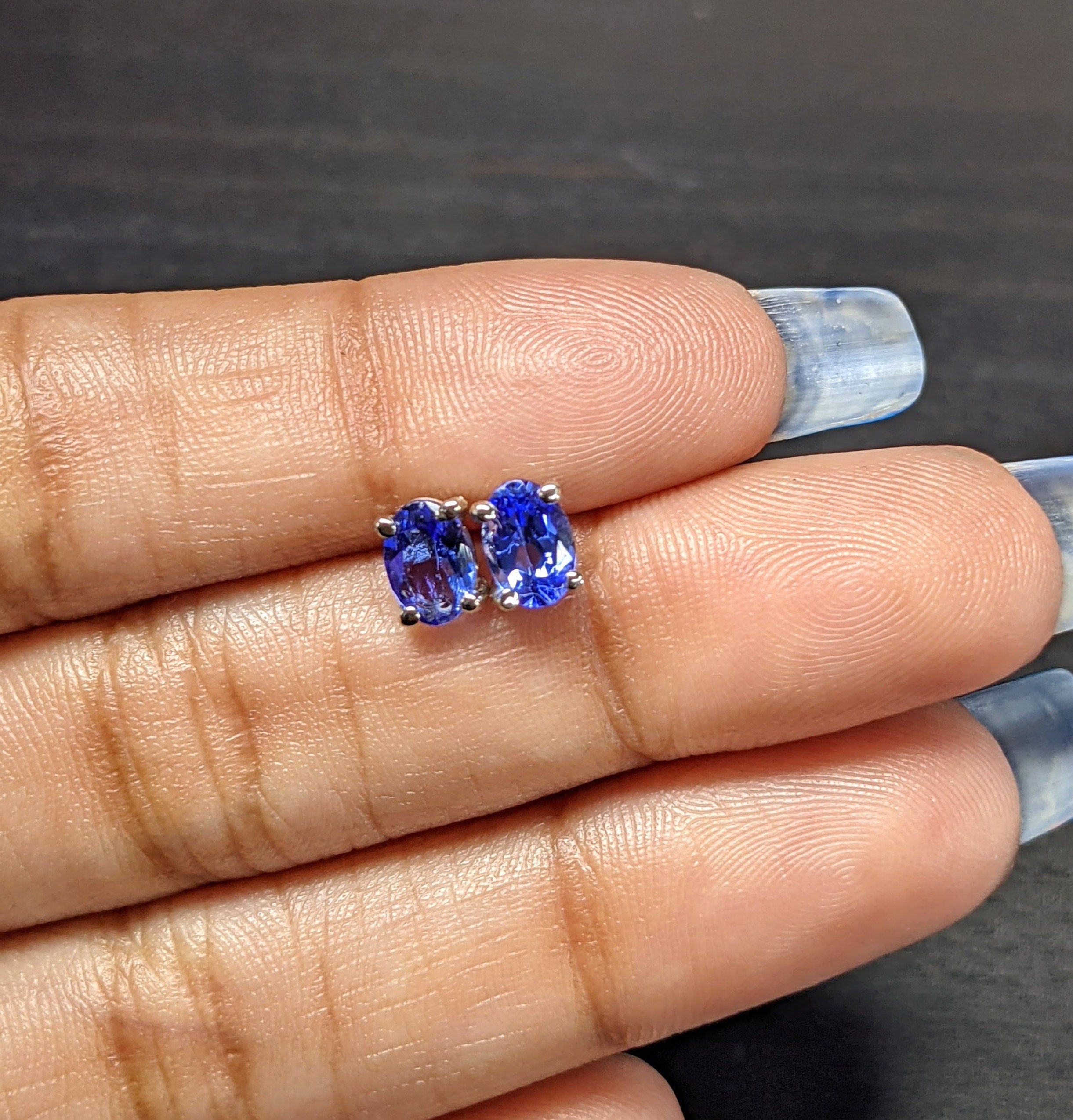 Tanzanite Earring Studs in 14K Solid White, Yellow or Rose Gold | Oval 6x4mm, 7x5mm | December Birthstone | Minimalist | Ready to Ship!