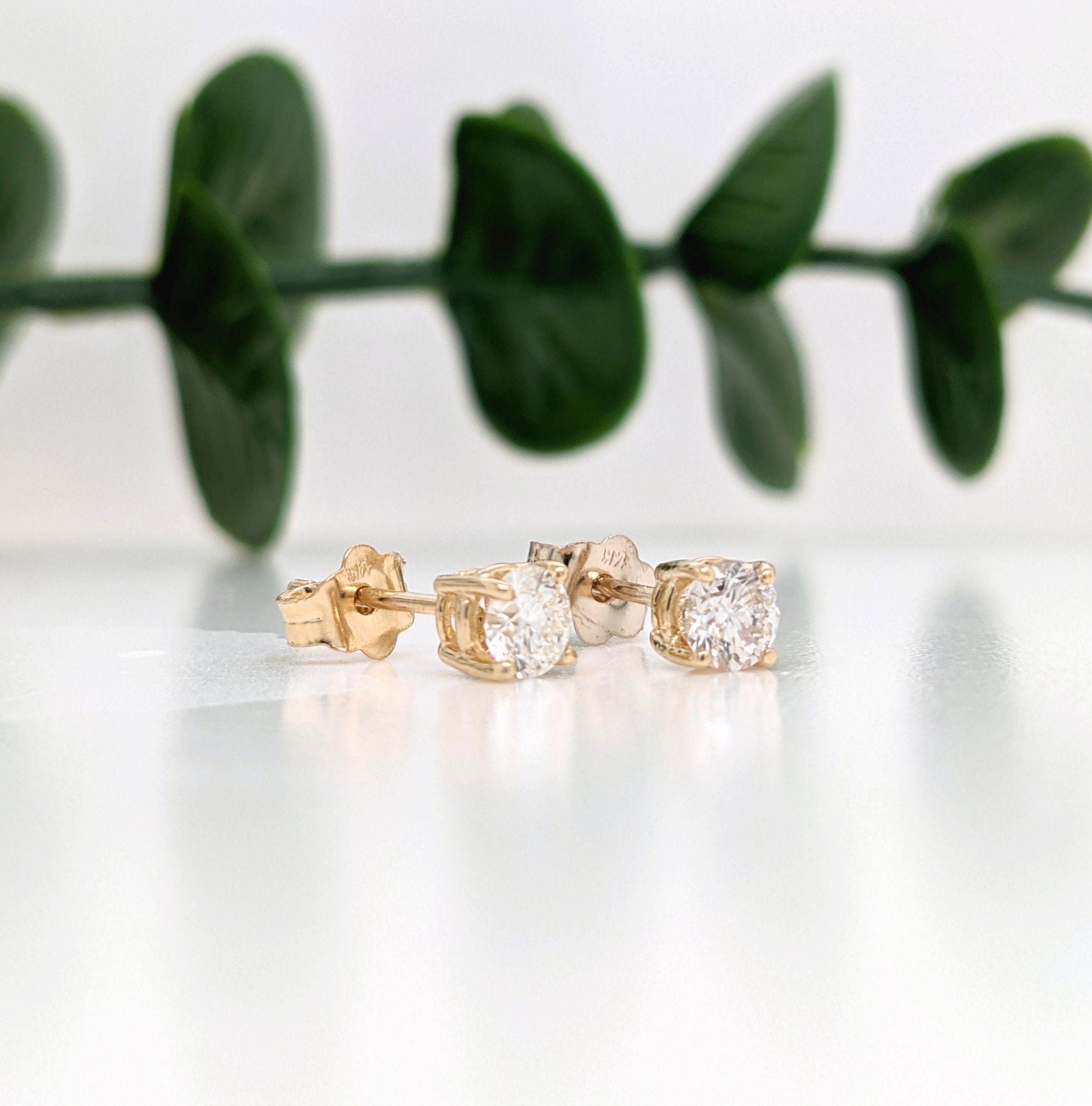 Natural and Earth Mined White Diamond Solitaire Studs in Solid 14K White, Yellow or Rose Gold | Round | 5mm 4mm 3mm | April Birthstone