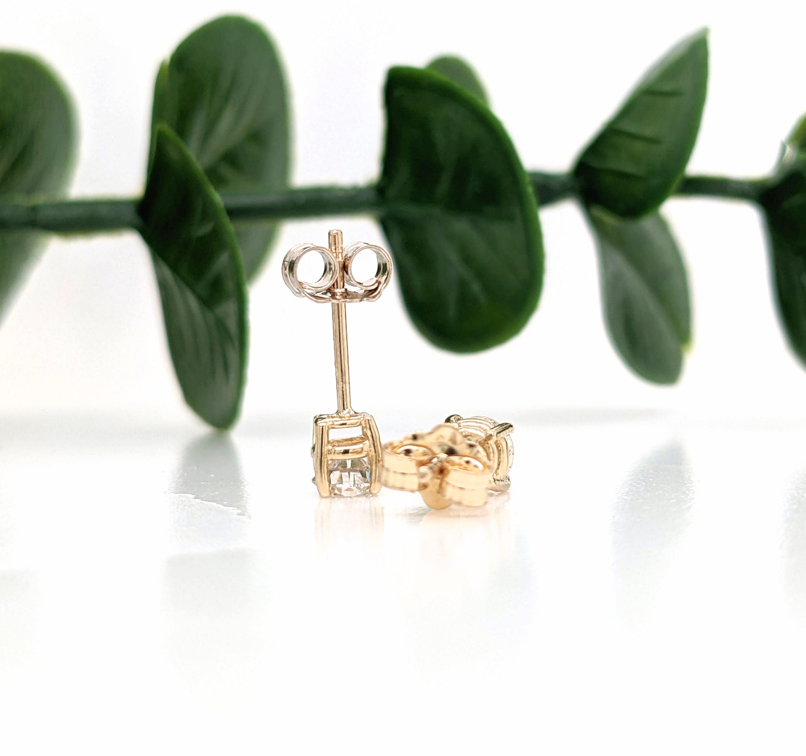 Natural and Earth Mined White Diamond Solitaire Studs in Solid 14K White, Yellow or Rose Gold | Round | 5mm 4mm 3mm | April Birthstone