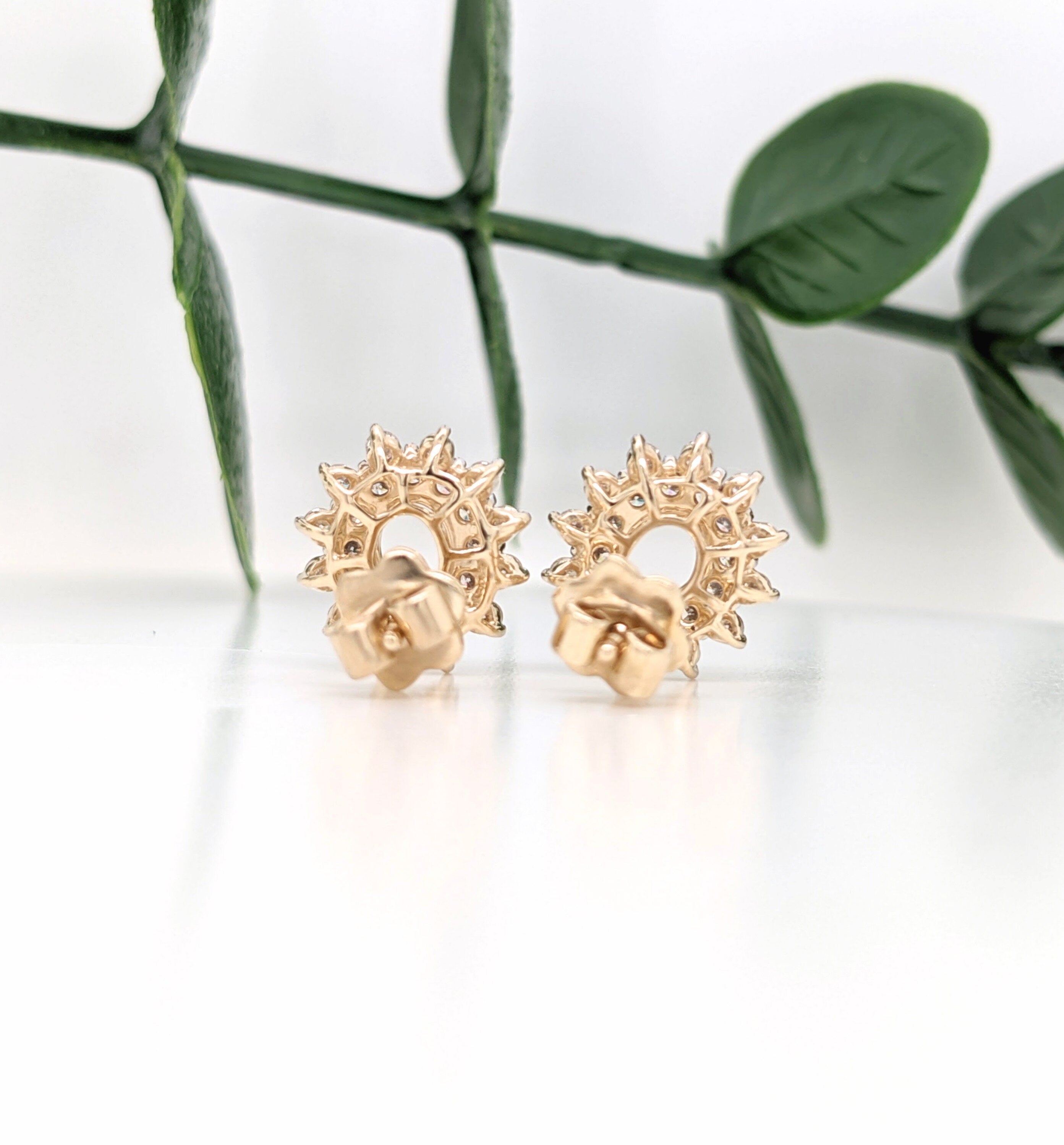Floral Inspired Double Halo Earring Semi Mount 14K Gold | Oval Shape 5x4mm | Art Deco | Statement Studs | Collection Jewelry | Customizable