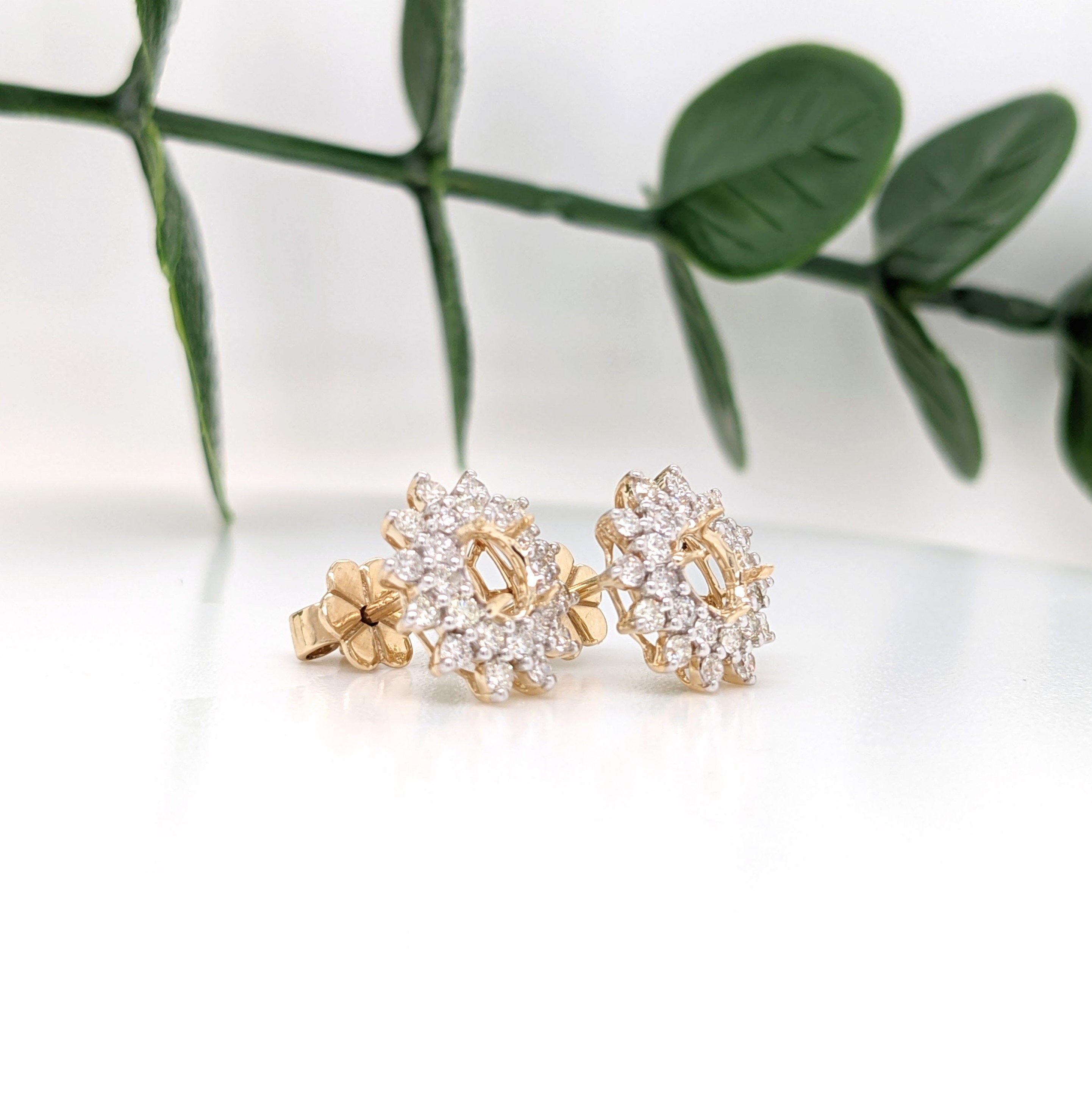 Floral Inspired Double Halo Earring Semi Mount 14K Gold | Oval Shape 5x4mm | Art Deco | Statement Studs | Collection Jewelry | Customizable
