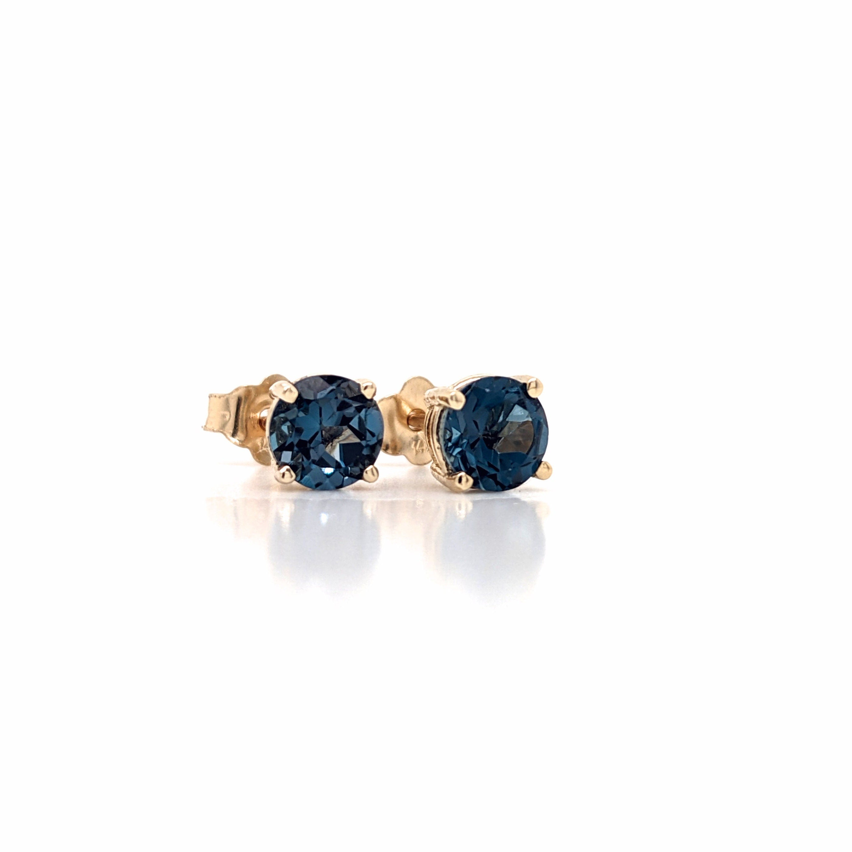 London Blue Topaz Studs in 14k Solid White, Yellow or Rose Gold | Round 4mm 5mm Solitaire Earrings | December Birthstone | Gemstone Earrings