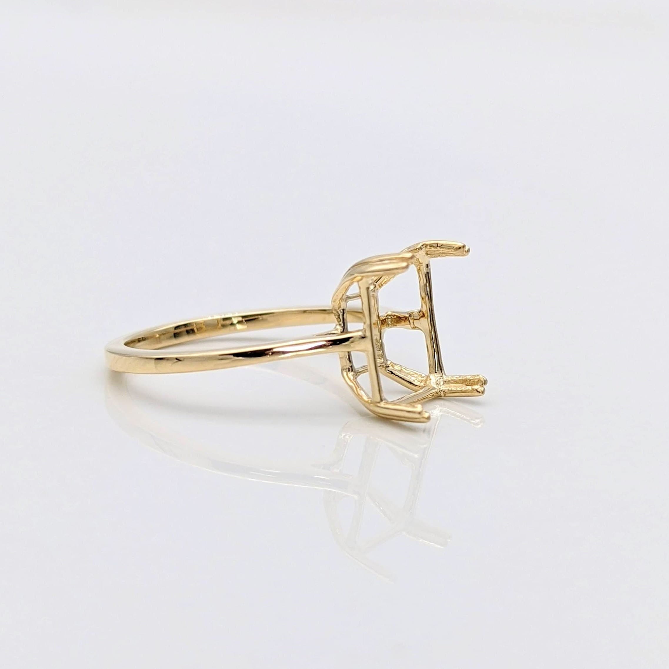 Emerald Cut or Radiant Cut Solitaire Ring Setting in Solid 14k Gold | 6x4 7x5 8x6 9x7 10x8 11x9 12x10 13x11 14x10 16x12 18x13 20x15 | Custom