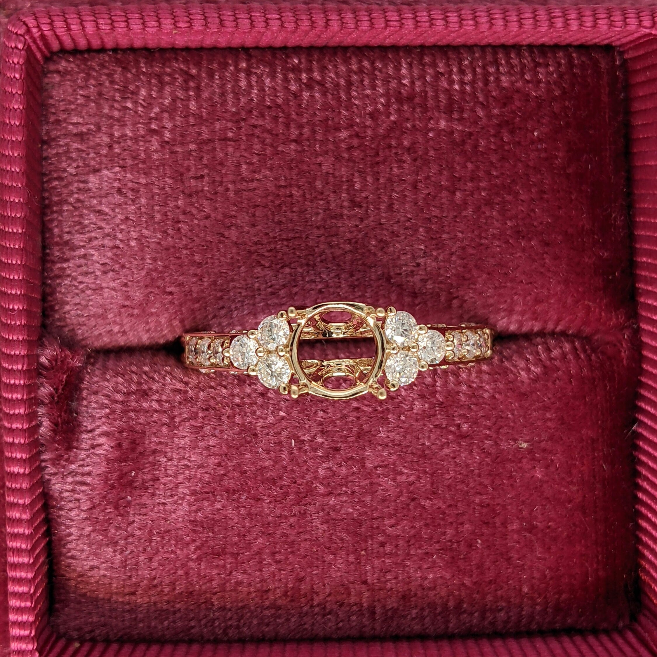 Vintage Inspired Diamond Ring Semi Mount in Solid 14K Gold | Round 6mm + | Textured Shank | Art Deco | Wide Band | Detailed | Customizable