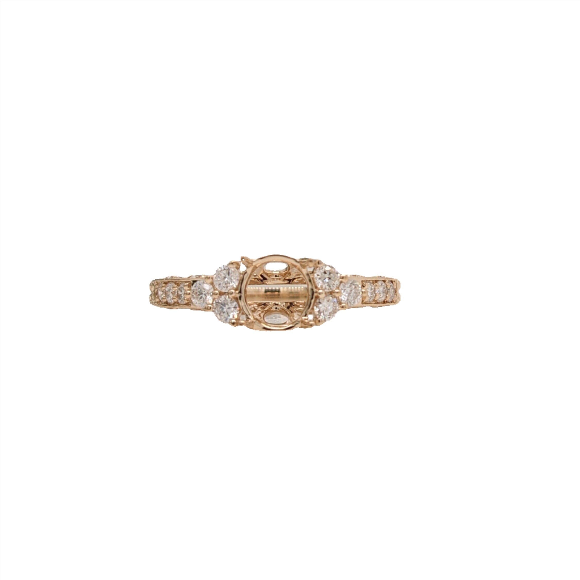 Vintage Inspired Diamond Ring Semi Mount in Solid 14K Gold | Round 6mm + | Textured Shank | Art Deco | Wide Band | Detailed | Customizable