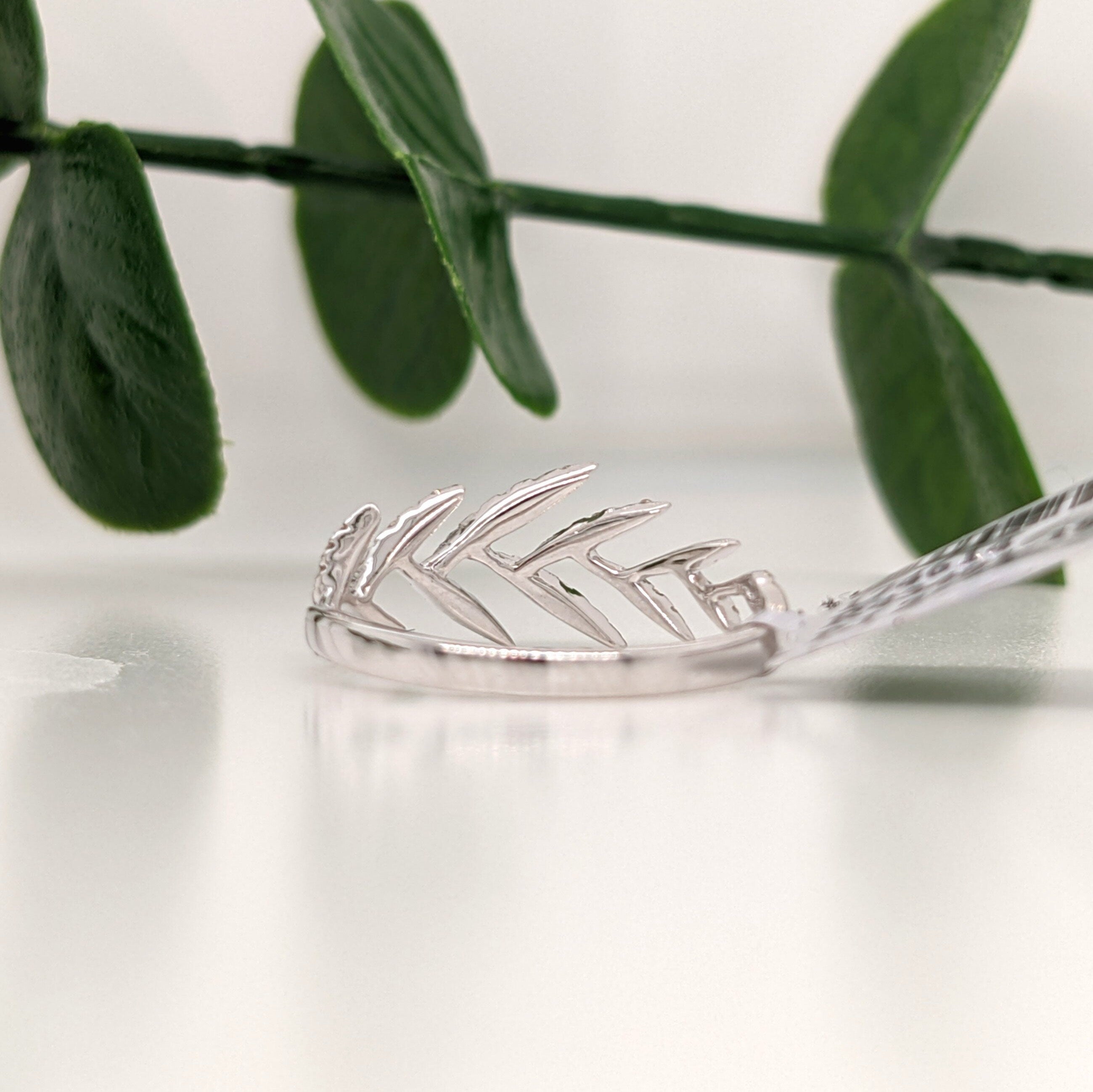 Palm Leaf Pave Diamond Band in Solid 14K Gold | Nature Inspired Ring | Chevron Design | Gold Band | Flower Ring | Tapered Band | Sizable