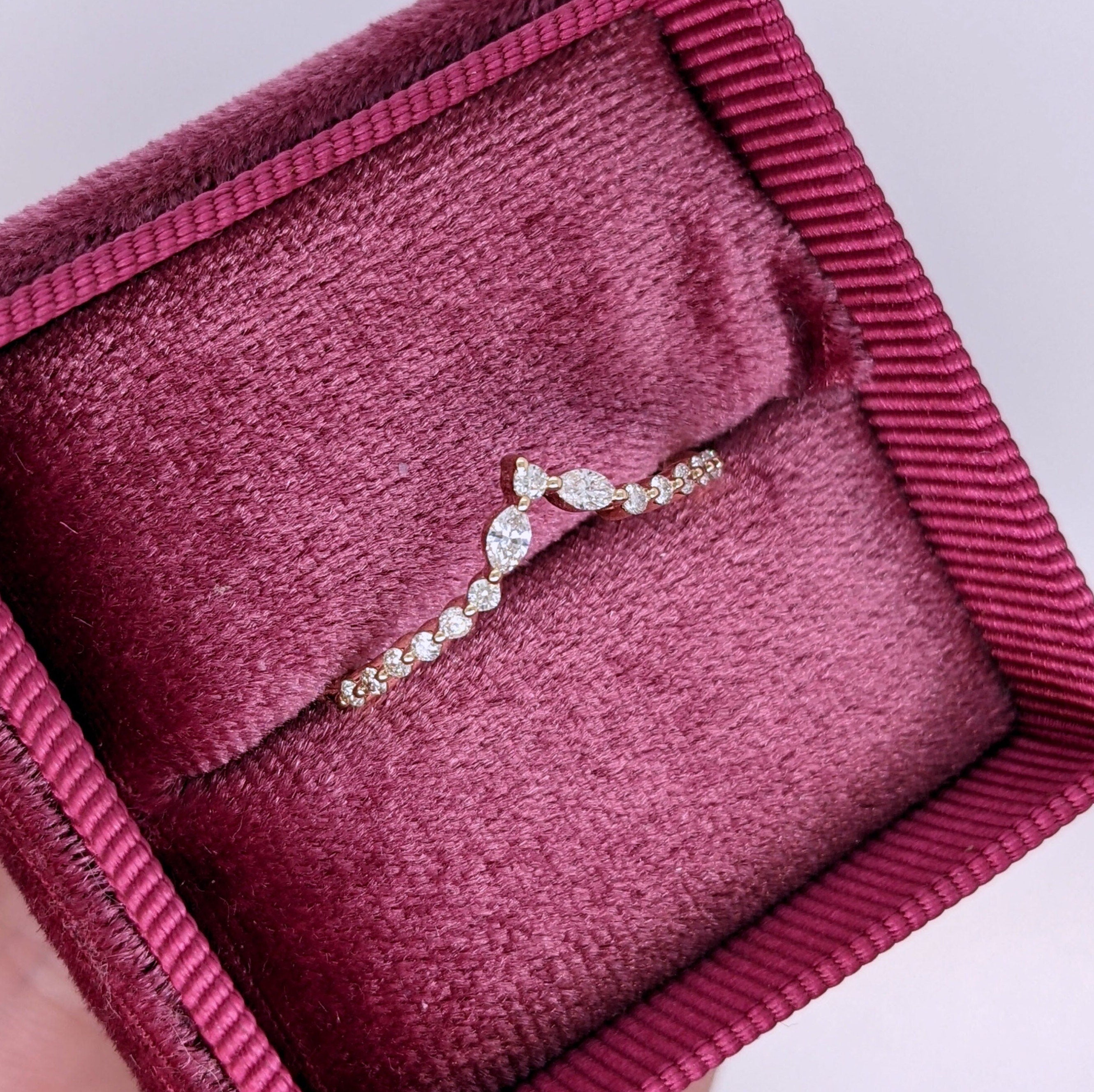 V Shape Shadow Band w Natural Diamonds in Solid 14k Gold | Marquise Diamond | Unique Wedding Band | Crown | Tiara Ring | Stackable | Sizable