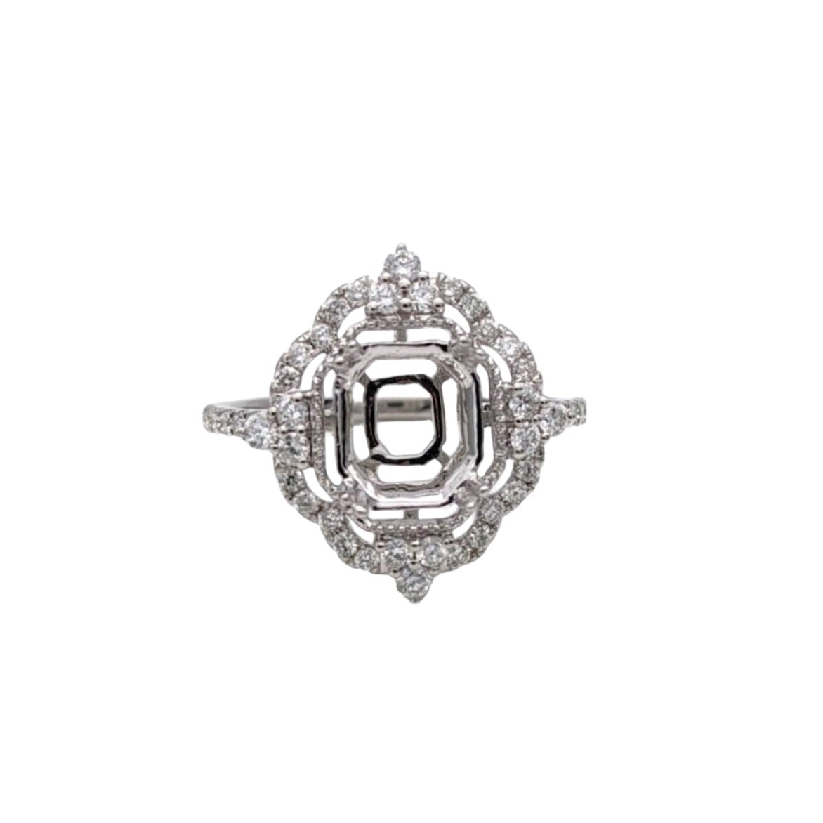 Vintage Inspired Ring Semi Mount in Solid 14k Gold | Emerald Cut 7x5mm 10x8mm | Dual Tone, White, Yellow or Rose Gold | Gemstone Setting