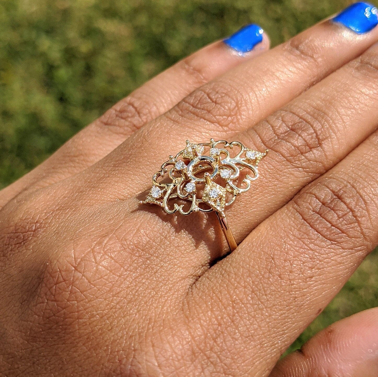 Vintage Inspired Ring Semi Mount w Diamonds in Solid 14K Gold | Round 5mm Brilliant Cut | Milgrain | Custom Gemstone Jewelry | Stone Setting