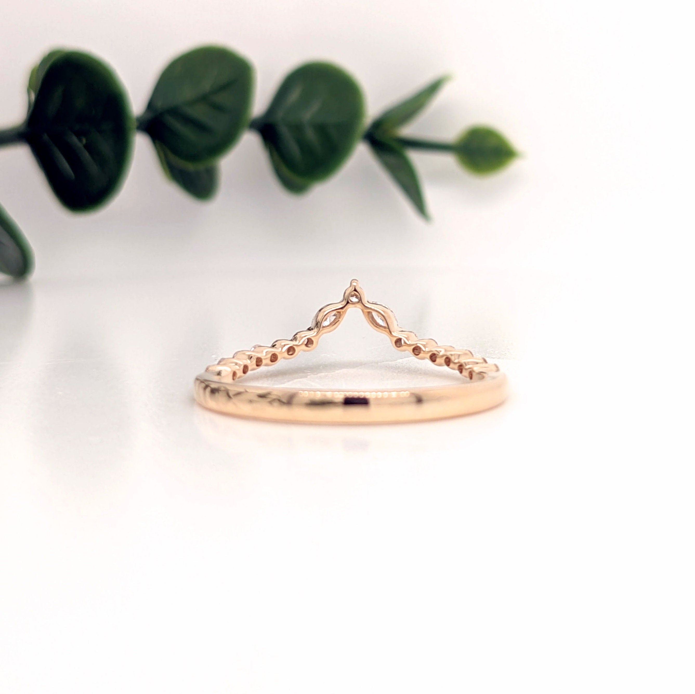 V Shape Shadow Band w Natural Diamonds in Solid 14k Gold | Marquise Diamond | Unique Wedding Band | Crown | Tiara Ring | Stackable | Sizable