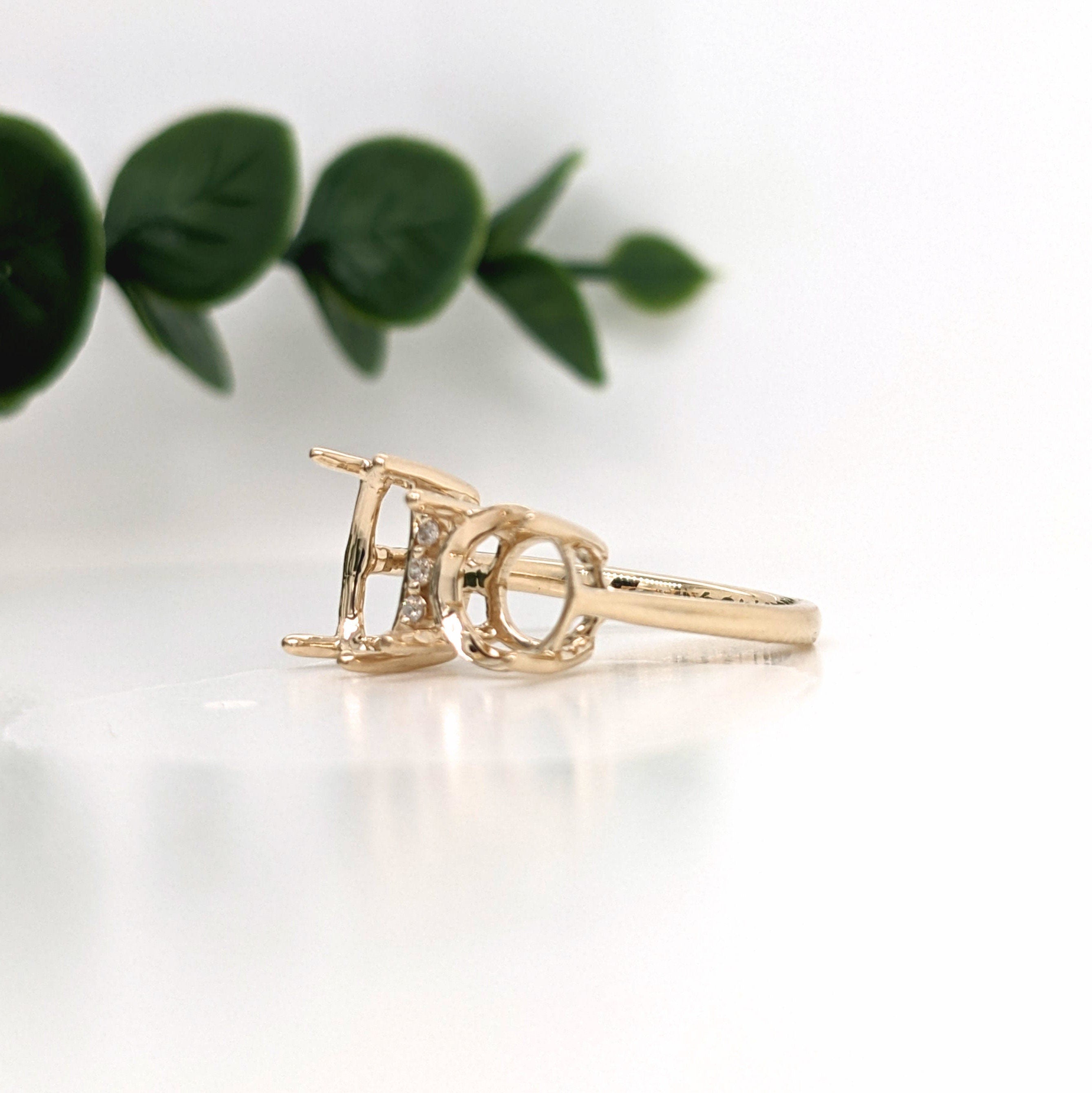 Unique Two Stone Ring Setting in Solid 14K Gold | 2 Birthstone Ring | 'Toi et Moi' 'Forever Us' Mount | Couples Ring | 9x5mm 7mm Gemstones