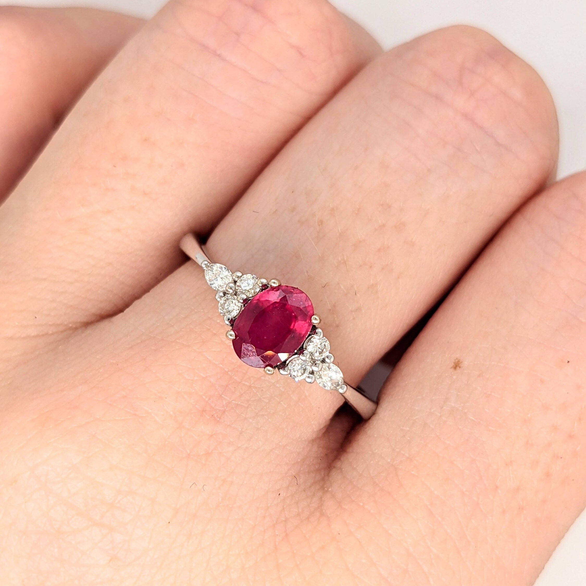 Bright Red Ruby Ring in 14K Gold with Round & Marquise Diamond Accents | Oval 10x8mm | July Birthstone | Anniversary Ring | Christmas Gift