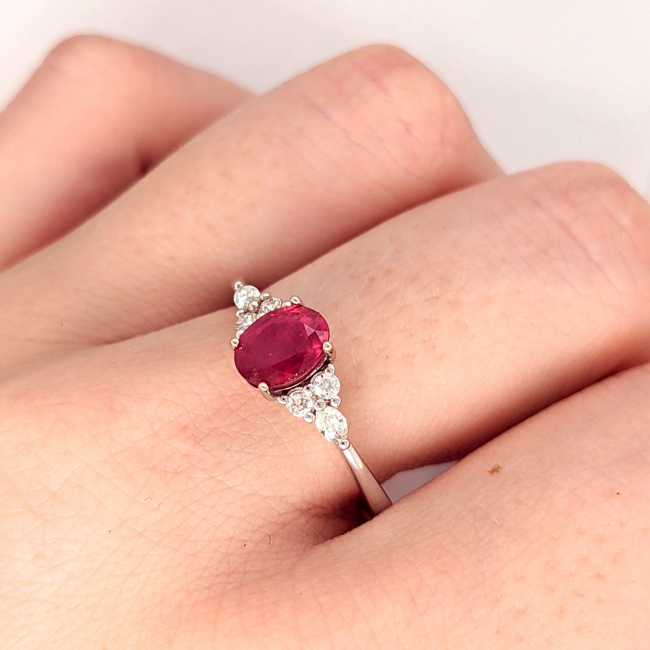Bright Red Ruby Ring in 14K Gold with Round & Marquise Diamond Accents | Oval 10x8mm | July Birthstone | Anniversary Ring | Christmas Gift