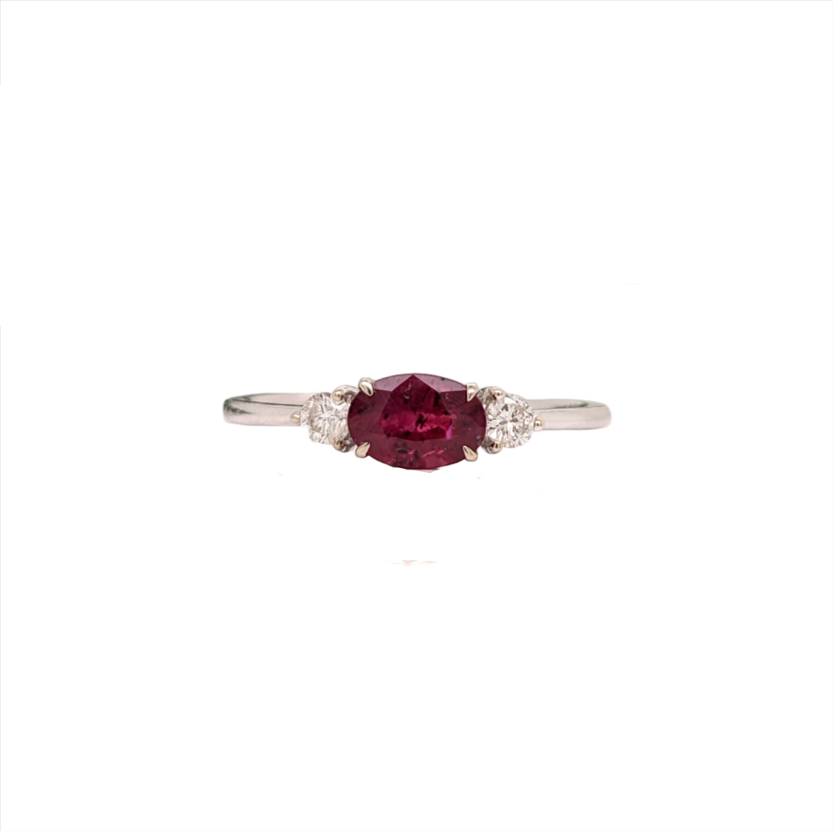 Genuine Heated Ruby Ring in 14K White Gold with Natural Diamond Accents | Oval 6x4mm | July Birthstone | Pigeon Blood Red Ruby | Petite Ring