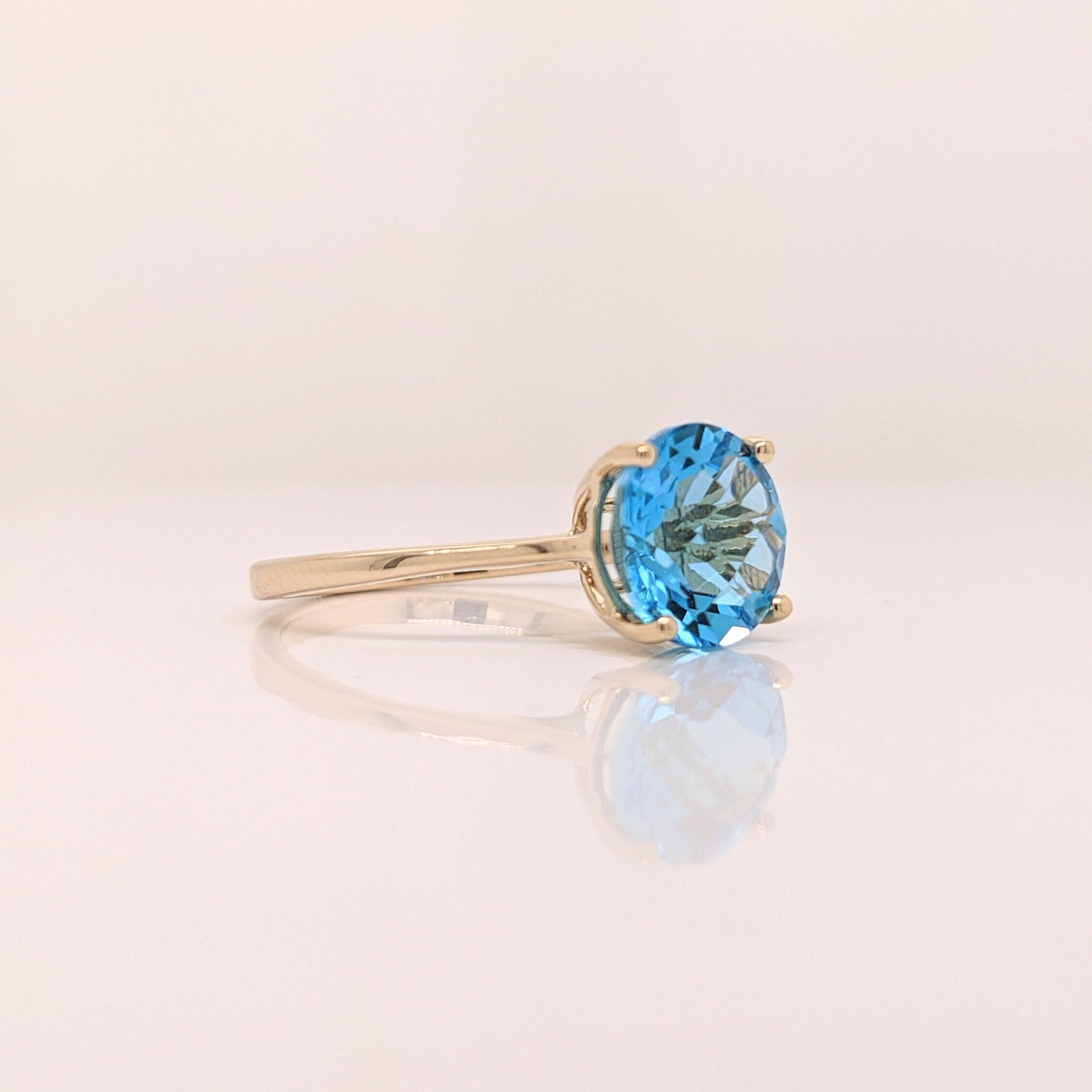 Sky Blue Swiss Topaz Ring in 14K Yellow Gold | Round 9mm | Solitaire Topaz Ring | November Birthstone | Minimalist | Blue Gemstone Ring
