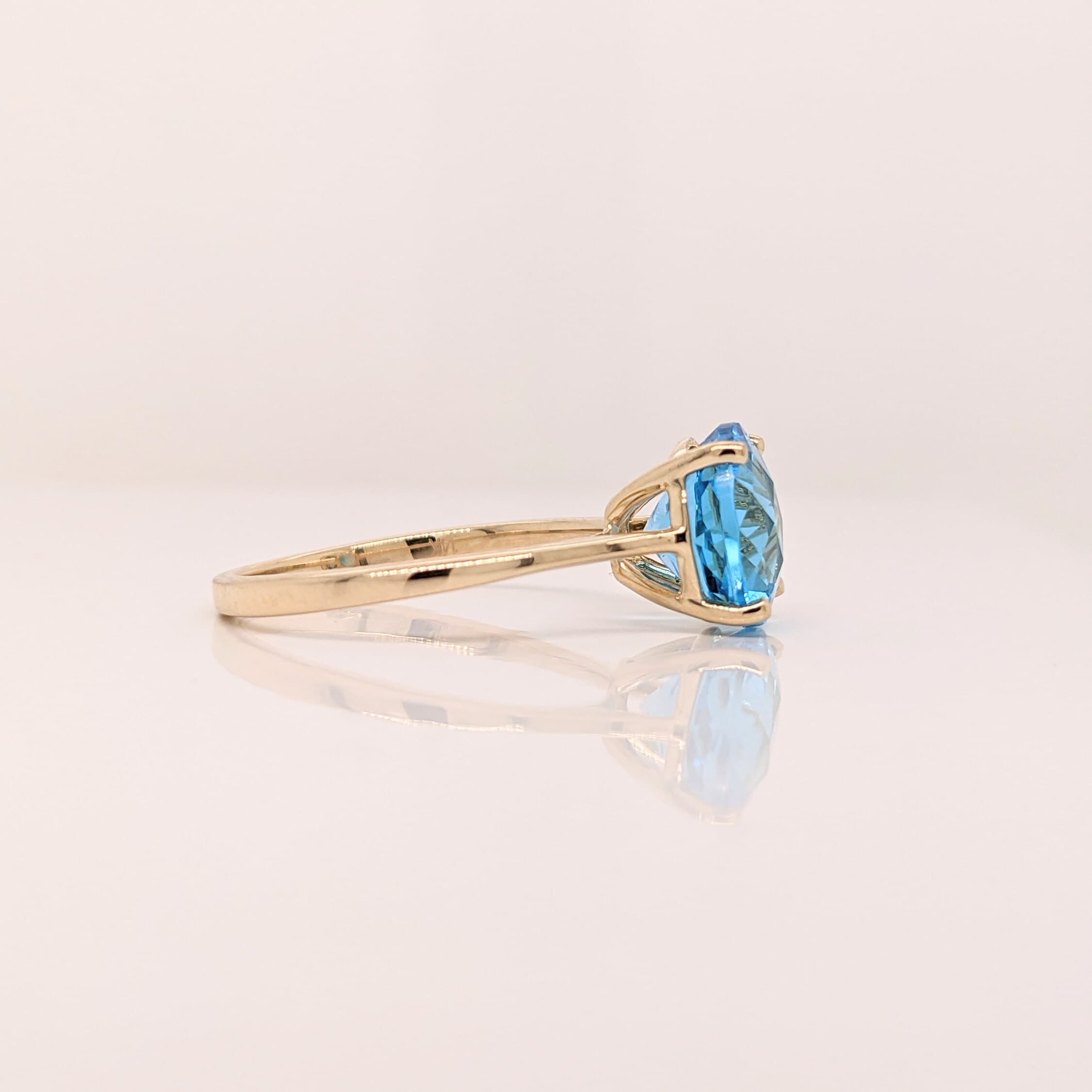 Sky Blue Swiss Topaz Ring in 14K Yellow Gold | Round 9mm | Solitaire Topaz Ring | November Birthstone | Minimalist | Blue Gemstone Ring