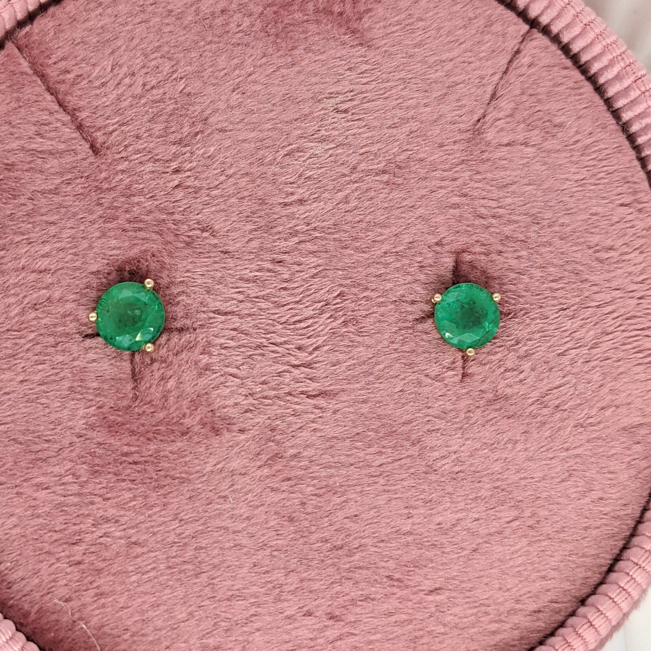 Stunning Emerald Martini Studs in Solid 14k Yellow, White or Rose Gold | Round 4mm, 5mm | May Birthstone | Green Gemstone Earring