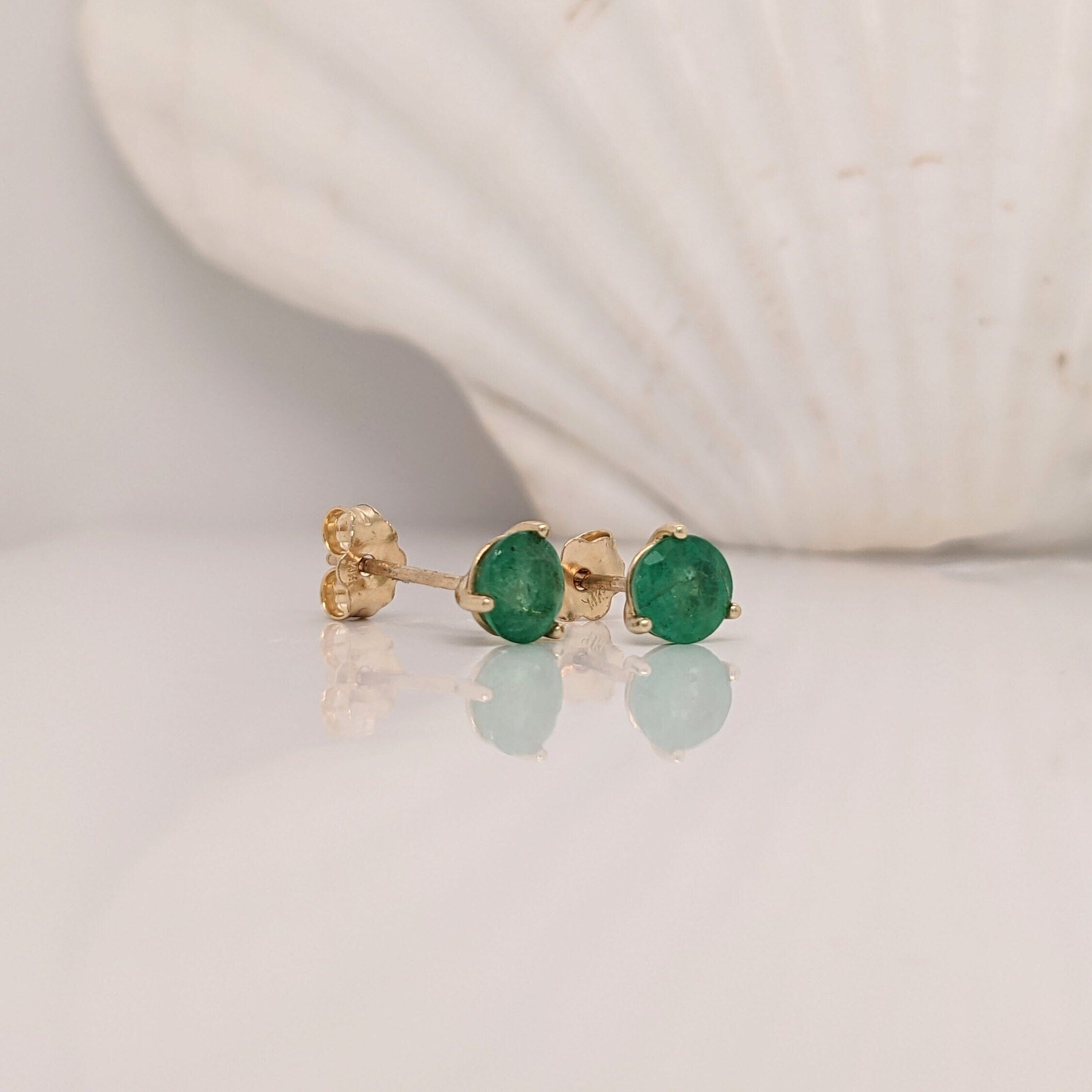 Stunning Emerald Martini Studs in Solid 14k Yellow, White or Rose Gold | Round 4mm, 5mm | May Birthstone | Green Gemstone Earring