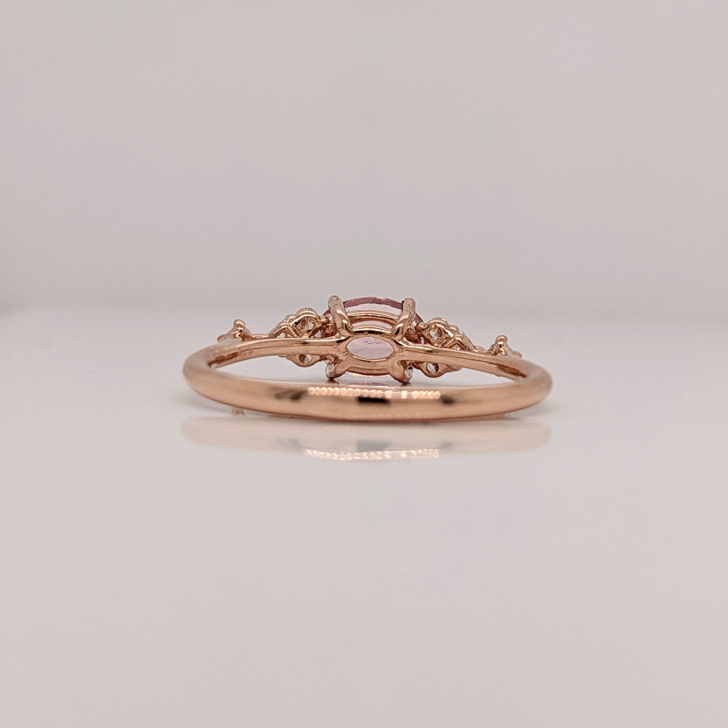 Pretty Pink Morganite Ring with Diamond Accents in Solid 14K Rose Gold | Oval 9x7mm | Dainty Ring | East West Ring | Push Present | Sizable
