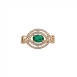 Emerald Ring in Solid 14k Yellow, White or Rose Gold w Celtic Shank and Diamond Double Halo | Oval 6x4mm | May Birthstone | Wide | Infinity