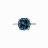 Vibrant London Blue Topaz Ring in 14K White Gold | Round 10mm | Solitaire Topaz Ring | November Birthstone | Minimalist | Blue Gemstone Ring