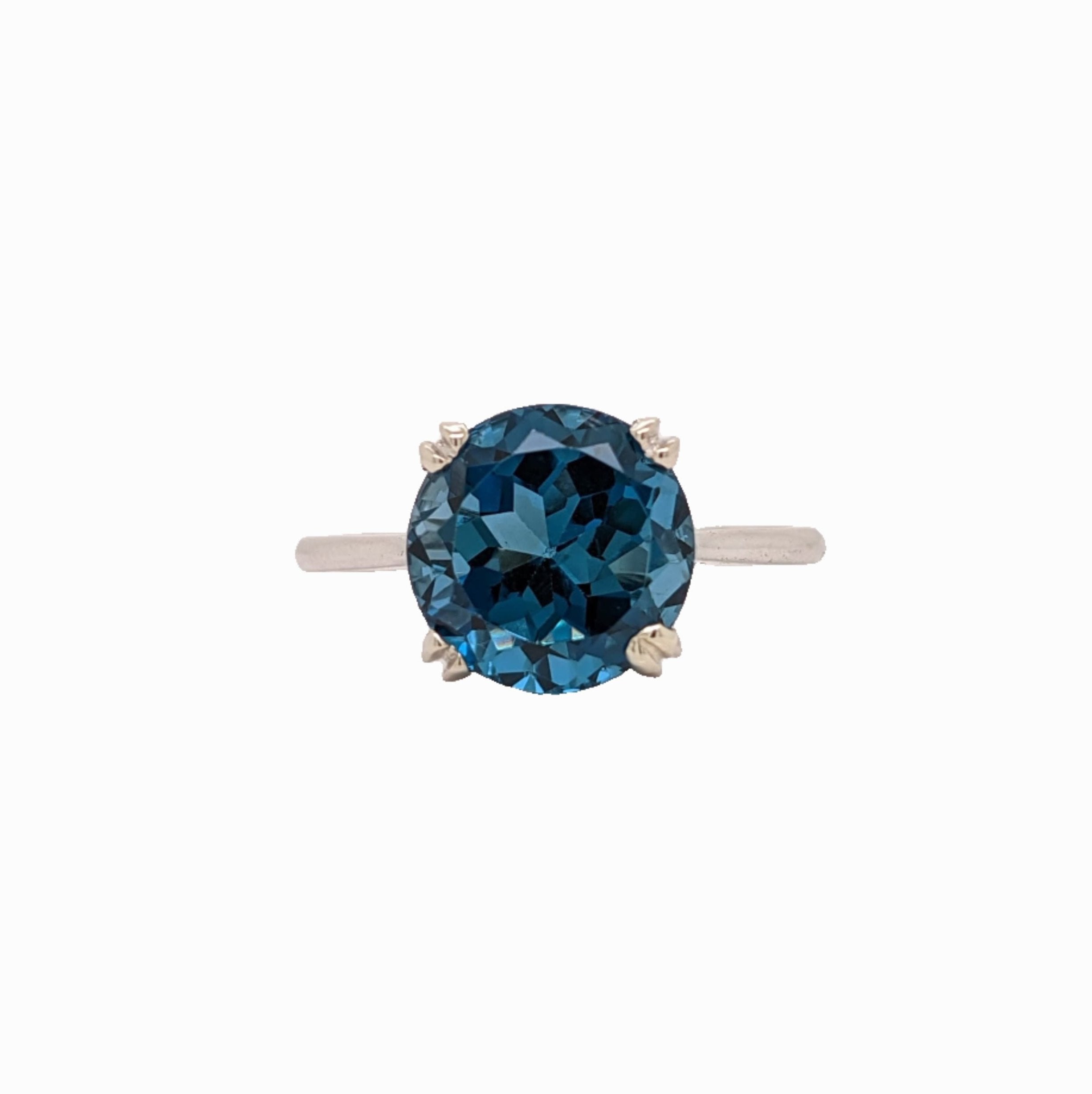 Vibrant London Blue Topaz Ring in 14K White Gold | Round 10mm | Solitaire Topaz Ring | November Birthstone | Minimalist | Blue Gemstone Ring