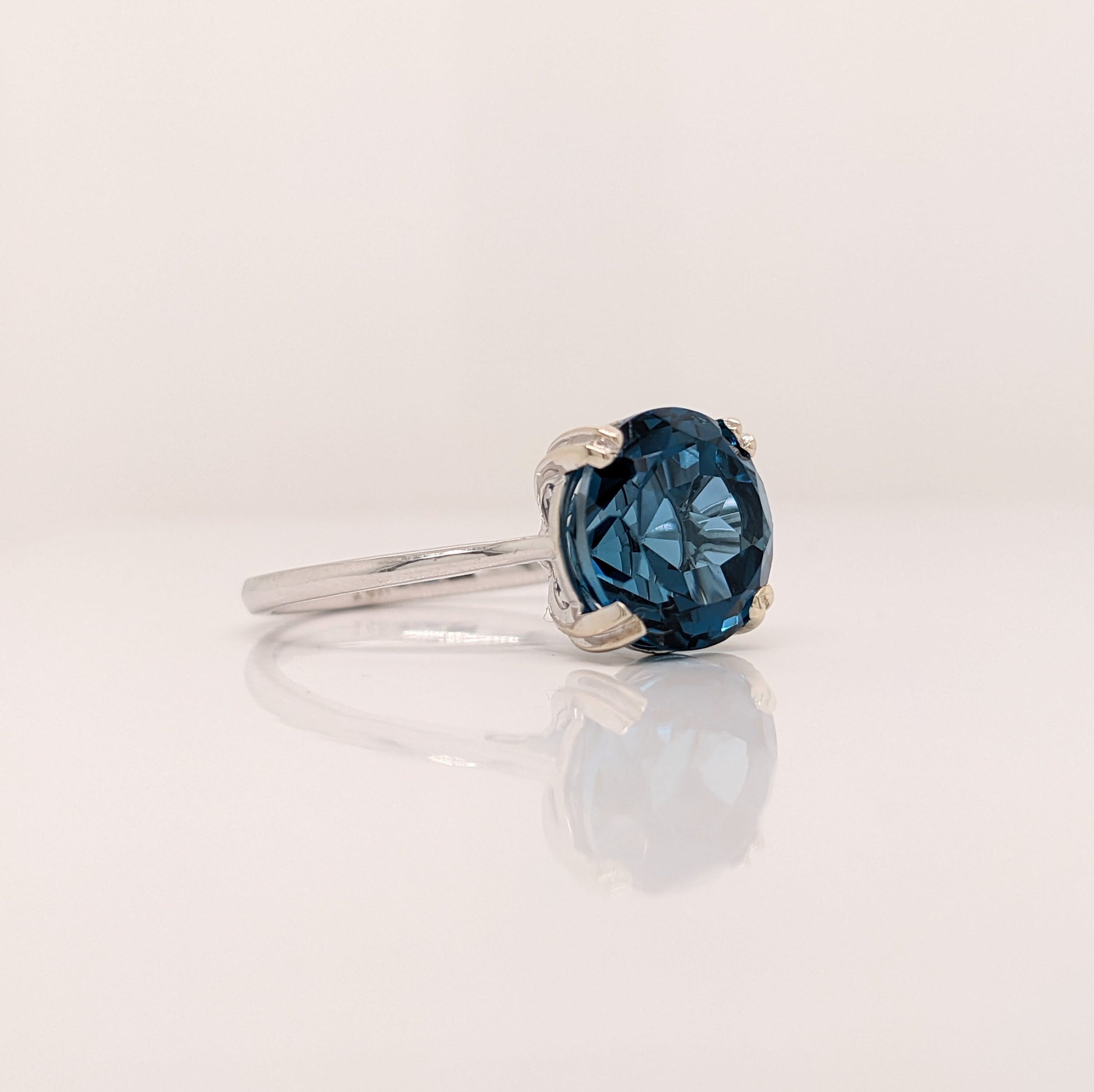 Vibrant London Blue Topaz Ring in 14K White Gold | Round 10mm | Solitaire Topaz Ring | November Birthstone | Minimalist | Blue Gemstone Ring