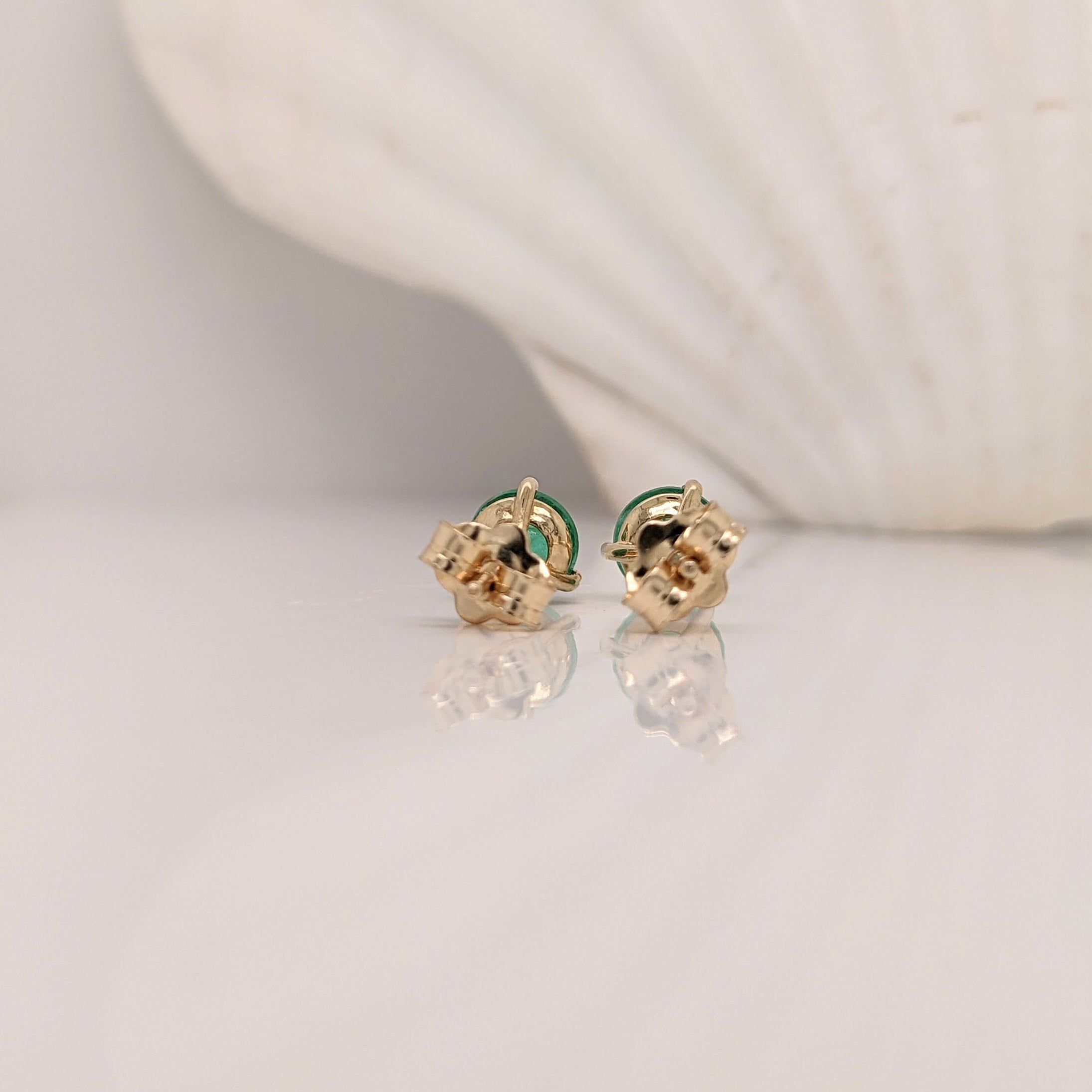 Stunning Emerald Martini Studs in Solid 14k Yellow, White or Rose Gold | Round 4mm, 5mm | May Birthstone | Green Gemstone Earring