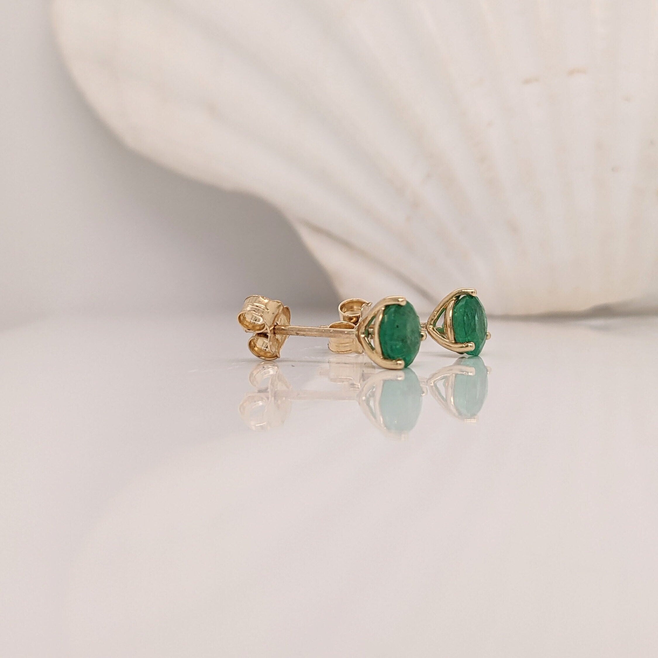 Stunning Emerald Martini Studs in Solid 14k Yellow, White or Rose Gold | Round 4mm, 5mm | May Birthstone | Green Gemstone Earring