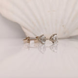 Classy White Topaz Studs in Solid 14K White, Yellow or Rose Gold | Round 5mm 7mm | Martini 3 Prong | Minimalist | Gemstone Earrings