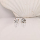 Classy White Topaz Studs in Solid 14K White, Yellow or Rose Gold | Round 5mm 7mm | Martini 3 Prong | Minimalist | Gemstone Earrings