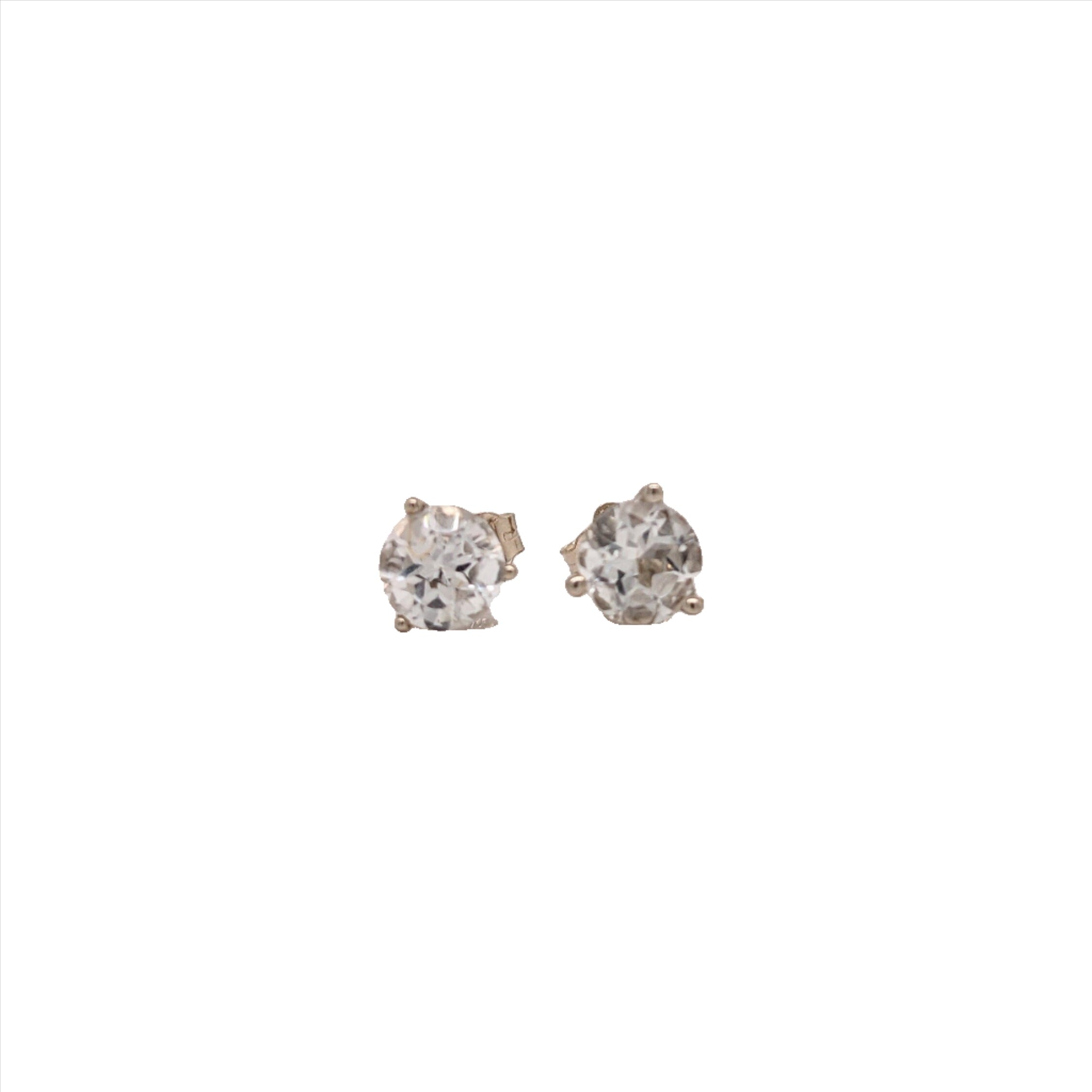 Classy White Topaz Studs in Solid 14K White, Yellow or Rose Gold | Round 5mm 7mm | Martini 3 Prong | Minimalist | Gemstone Earrings
