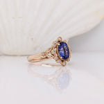 Floral Tanzanite Ring in 14k Solid Yellow, White or Rose Gold w Diamond Accent and Milgrain Detail | Oval 8x6mm | December | Bezel | Deep