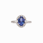 Vibrant Tanzanite Ring in 14k Solid White Gold with Round and Pear Shape Natural Diamond Accents | Oval 8x6mm | December Birthstone