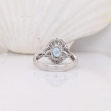 Sparkling Blue Aquamarine Ring in Solid 14K White Gold with Double Halo of Diamonds | Oval 8x6mm | Split Shank | Natural | Gemstone Jewelry