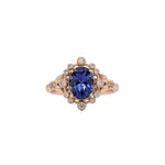 Floral Tanzanite Ring in 14k Solid Yellow, White or Rose Gold w Diamond Accent and Milgrain Detail | Oval 8x6mm | December | Bezel | Deep
