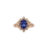 Floral Tanzanite Ring in 14k Solid Yellow, White or Rose Gold w Diamond Accent and Milgrain Detail | Oval 8x6mm | December | Bezel | Deep