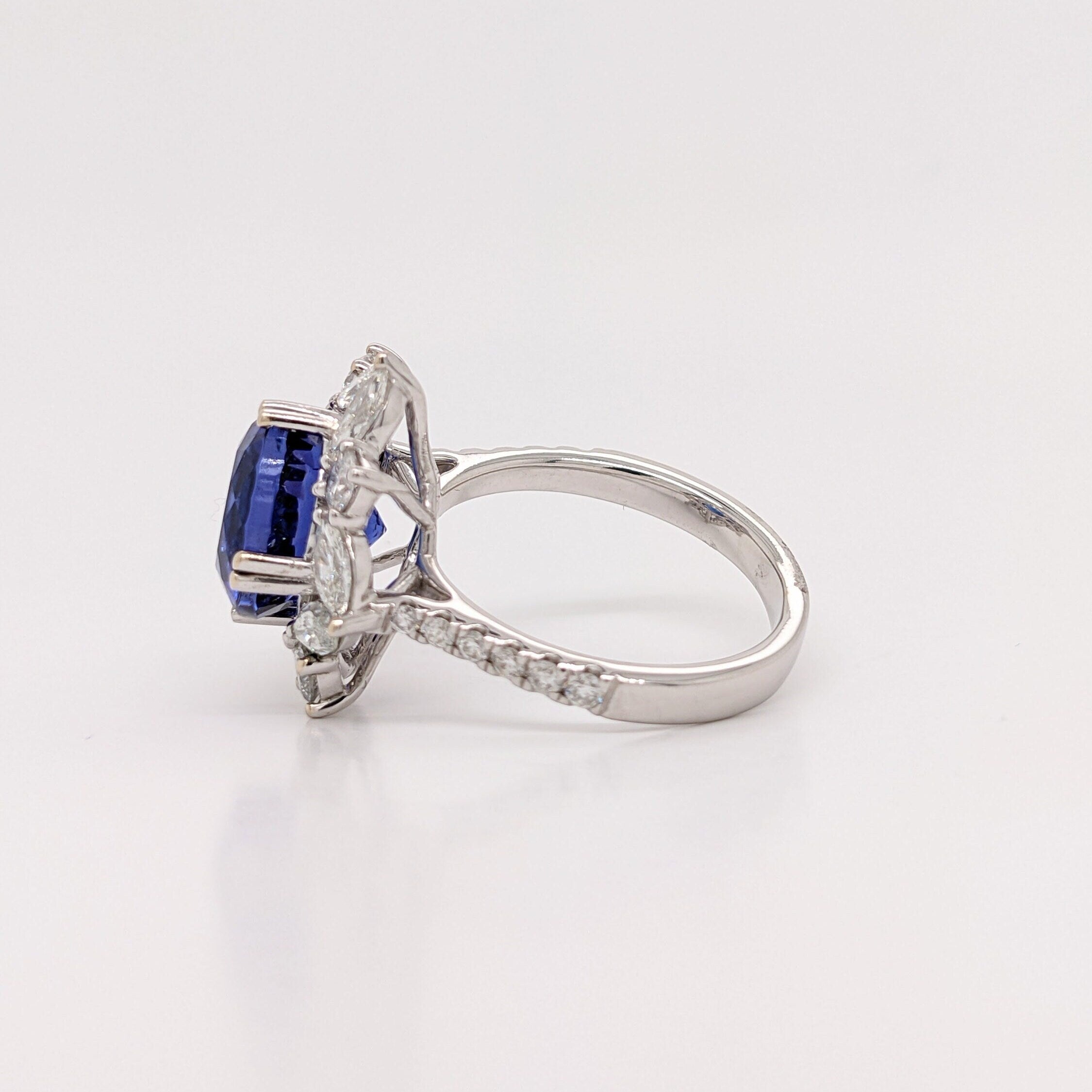 AAAA D block Tanzanite Ring in 14K White Gold and Diamond setting | 5 carat + | Purple and Red Flashes | December Birthstone Ring | For me