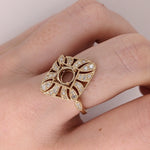 Vintage Inspired Ring Semi Mount w Diamonds in Solid 14K Gold | Round 6mm Brilliant Cut | Milgrain | Custom Gemstone Jewelry | Stone Setting