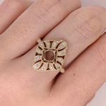 Vintage Inspired Ring Semi Mount w Diamonds in Solid 14K Gold | Round 6mm Brilliant Cut | Milgrain | Custom Gemstone Jewelry | Stone Setting